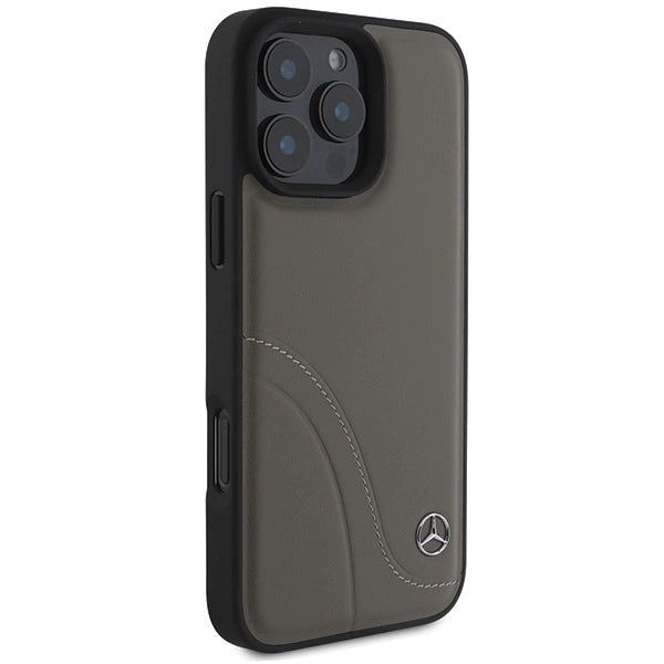 Mercedes MB Curved Stitches Leather iPhone 16 Pro Max Case - Brown_3