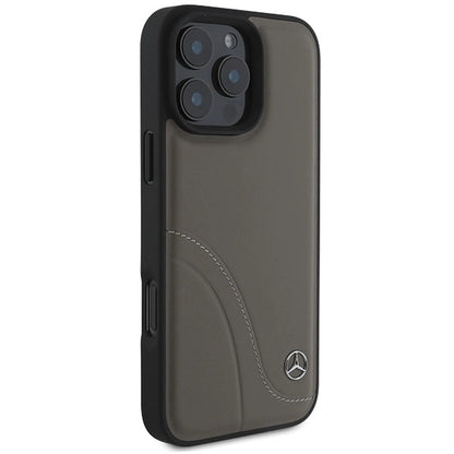 Mercedes MB Curved Stitches Leather iPhone 16 Pro Max Case - Brown_3
