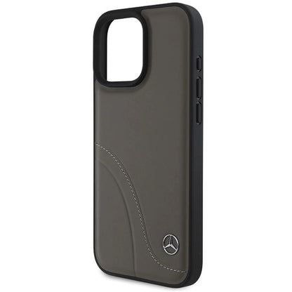 Mercedes MB Curved Stitches Leather iPhone 16 Pro Max Case - Brown_5