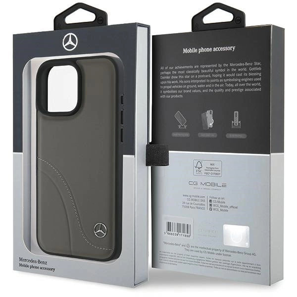 Mercedes MB Curved Stitches Leather iPhone 16 Pro Max Case - Brown_7