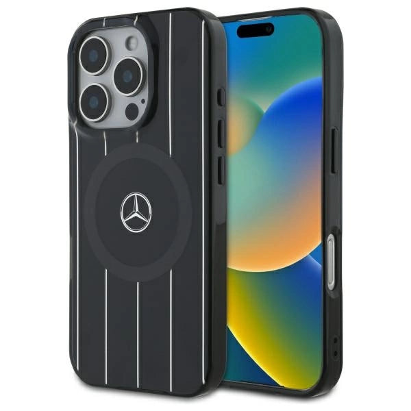 Mercedes MB Double Layer Crossed Lines MagSafe iPhone 16 Pro Case - Black_0
