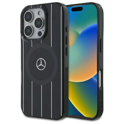 Mercedes MB Double Layer Crossed Lines MagSafe iPhone 16 Pro Case - Black_0