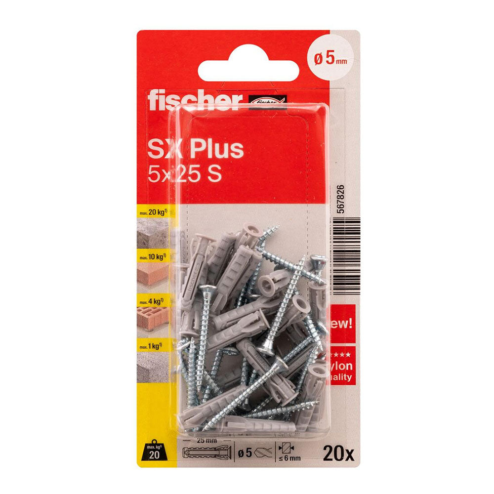 Blister bucha+parafusos sx plus Ã¸5x25mm sk nv 20 unid. 567826 fischer_0