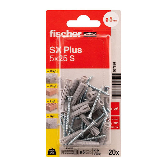 Blister bucha+parafusos sx plus Ã¸5x25mm sk nv 20 unid. 567826 fischer_0