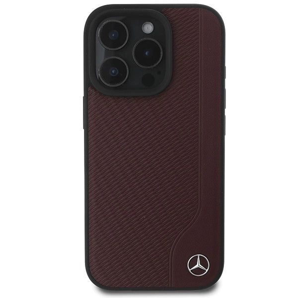 Mercedes MB Wood Imitation Leather MagSafe iPhone 16 Pro Case - Red_2