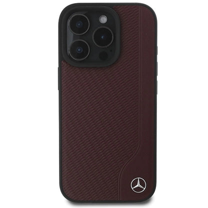 Mercedes MB Wood Imitation Leather MagSafe iPhone 16 Pro Case - Red_2