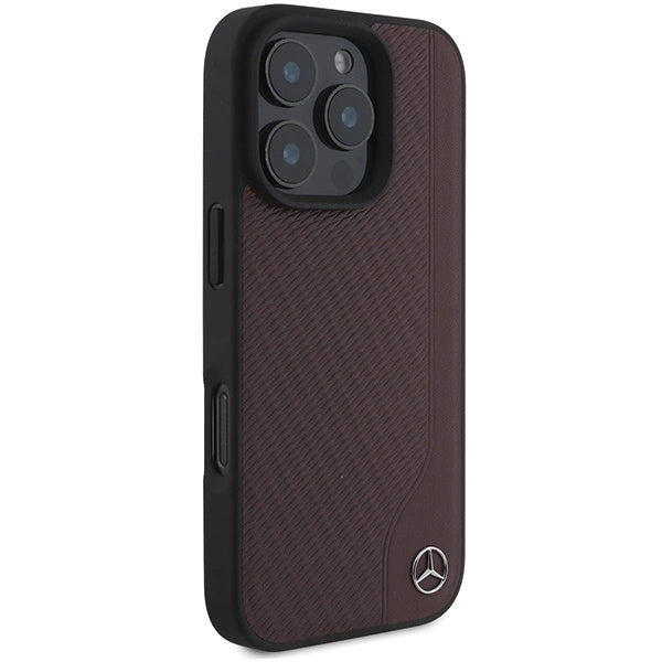 Mercedes MB Wood Imitation Leather MagSafe iPhone 16 Pro Case - Red_3