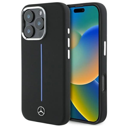 Mercedes Silicone Blue Stripe MagSafe iPhone 16 Pro Case - Black_0