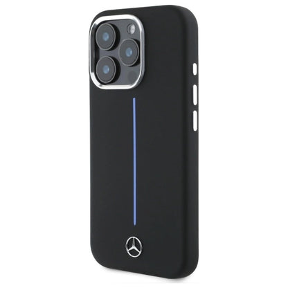 Mercedes Silicone Blue Stripe MagSafe iPhone 16 Pro Case - Black_1