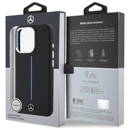 Mercedes Silicone Blue Stripe MagSafe iPhone 16 Pro Case - Black_7