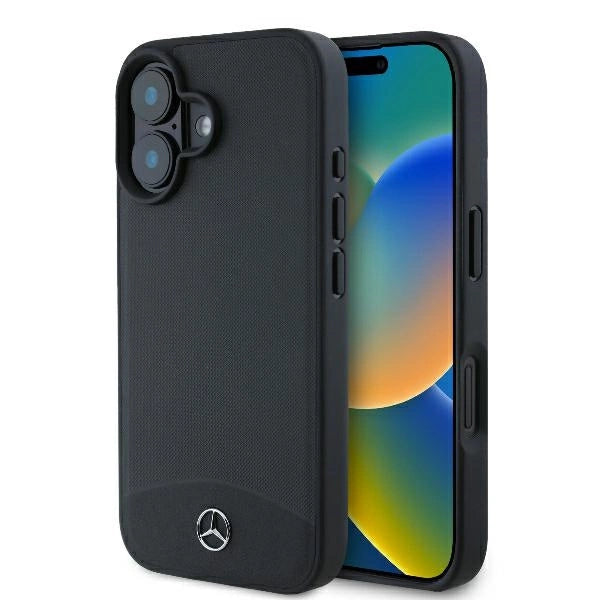 Mercedes Textured And Plain Leather MagSafe case for iPhone 16 - black_0