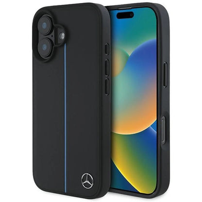 Mercedes MB Blue Line Leather MagSafe iPhone 16 Case - Black_0