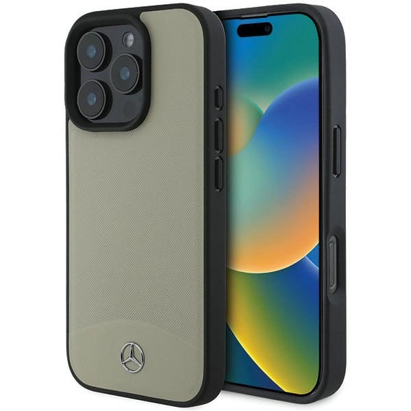 Mercedes MB Textured and Plain Leather MagSafe case for iPhone 16 Pro Max - beige_0