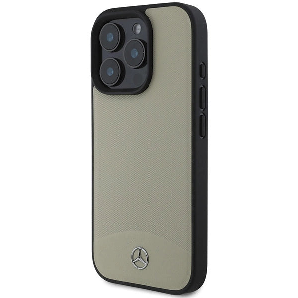 Mercedes MB Textured and Plain Leather MagSafe case for iPhone 16 Pro Max - beige_1