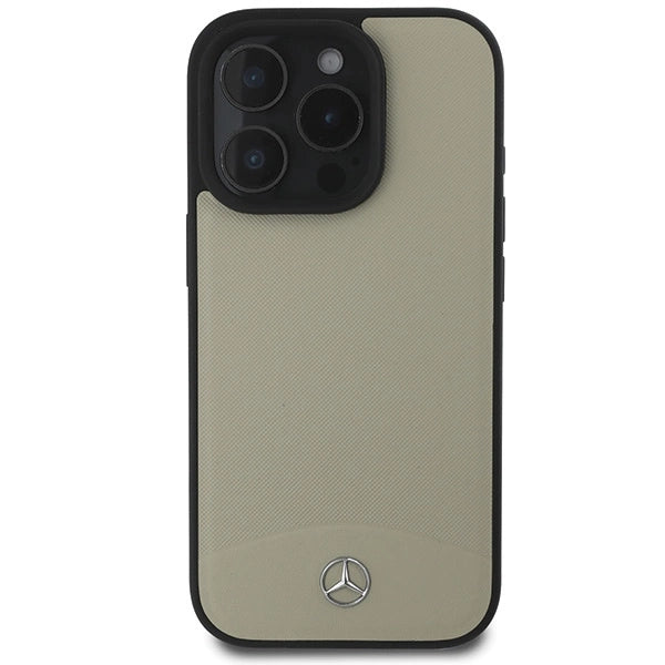 Mercedes MB Textured and Plain Leather MagSafe case for iPhone 16 Pro Max - beige_2