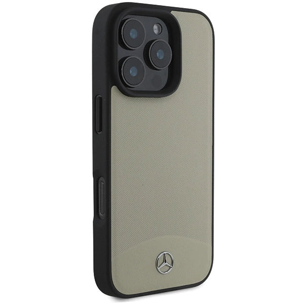 Mercedes MB Textured and Plain Leather MagSafe case for iPhone 16 Pro Max - beige_3