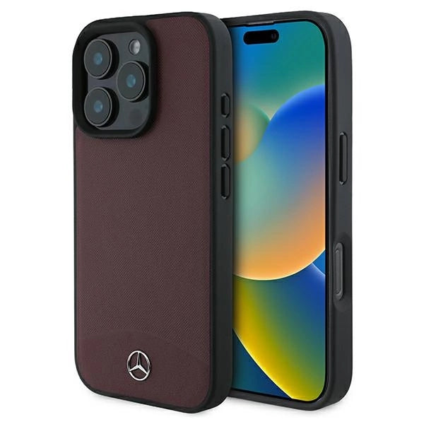 Mercedes Textured And Plain Leather MagSafe case for iPhone 16 Pro Max - red_0