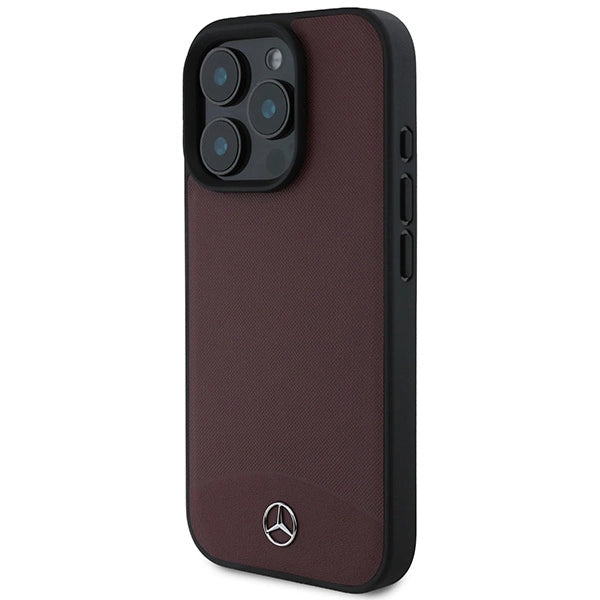 Mercedes Textured And Plain Leather MagSafe case for iPhone 16 Pro Max - red_1