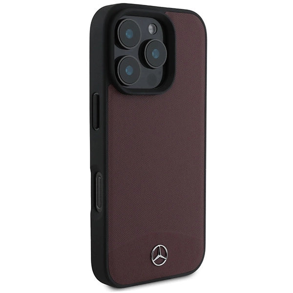 Mercedes Textured And Plain Leather MagSafe case for iPhone 16 Pro Max - red_3
