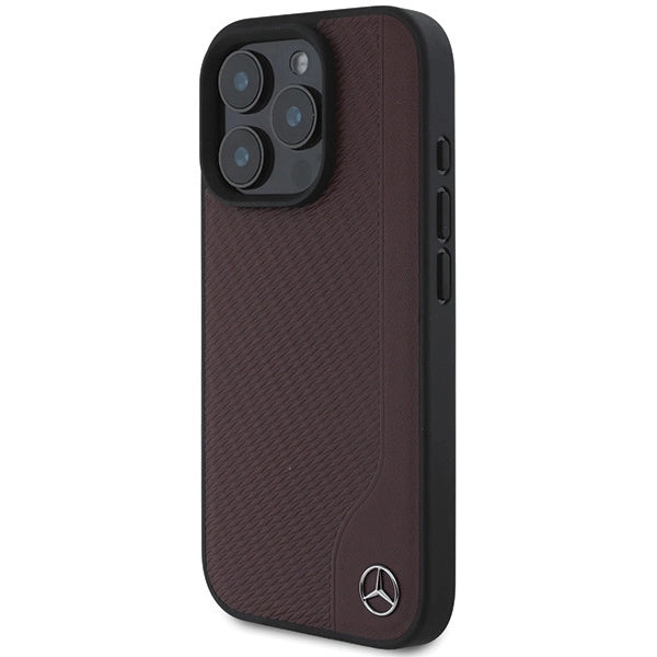 Mercedes MB Wood Imitation Leather MagSafe Case for iPhone 16 Pro Max - Red_1