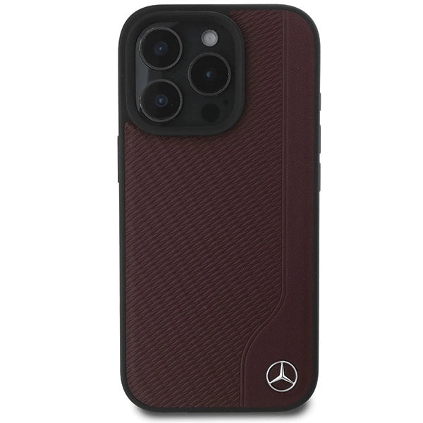 Mercedes MB Wood Imitation Leather MagSafe Case for iPhone 16 Pro Max - Red_2