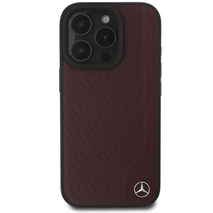Mercedes MB Wood Imitation Leather MagSafe Case for iPhone 16 Pro Max - Red_2