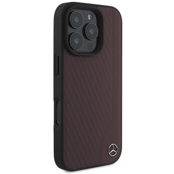 Mercedes MB Wood Imitation Leather MagSafe Case for iPhone 16 Pro Max - Red_3