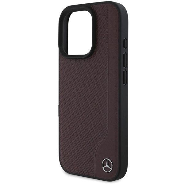 Mercedes MB Wood Imitation Leather MagSafe Case for iPhone 16 Pro Max - Red_5