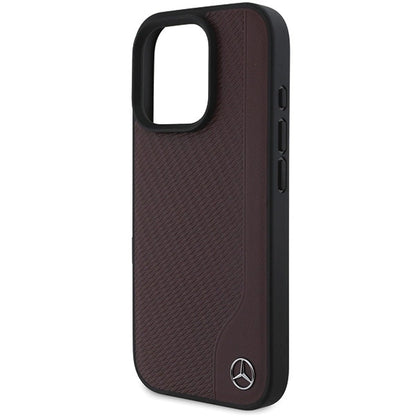 Mercedes MB Wood Imitation Leather MagSafe Case for iPhone 16 Pro Max - Red_5