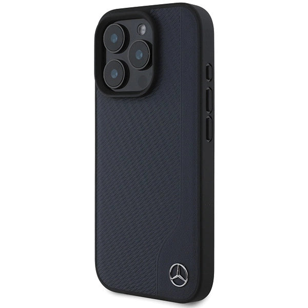 Mercedes MB Wood Imitation Leather MagSafe Case for iPhone 16 Pro Max - Navy Blue_1