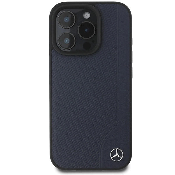Mercedes MB Wood Imitation Leather MagSafe Case for iPhone 16 Pro Max - Navy Blue_2
