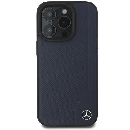 Mercedes MB Wood Imitation Leather MagSafe Case for iPhone 16 Pro Max - Navy Blue_2