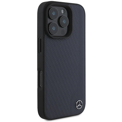 Mercedes MB Wood Imitation Leather MagSafe Case for iPhone 16 Pro Max - Navy Blue_3