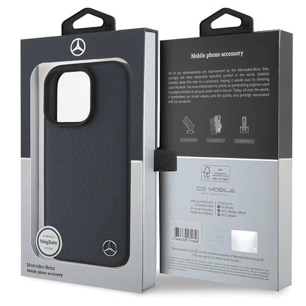 Mercedes MB Wood Imitation Leather MagSafe Case for iPhone 16 Pro Max - Navy Blue_7
