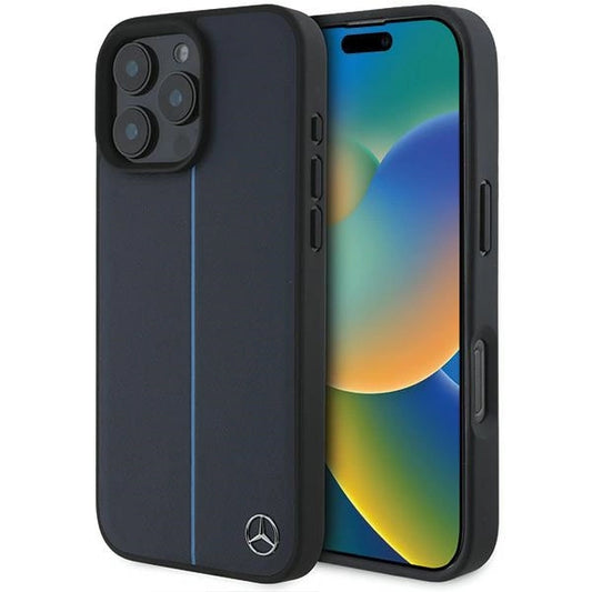 Mercedes MB Blue Line Leather MagSafe Case for iPhone 16 Pro Max - Navy Blue_0