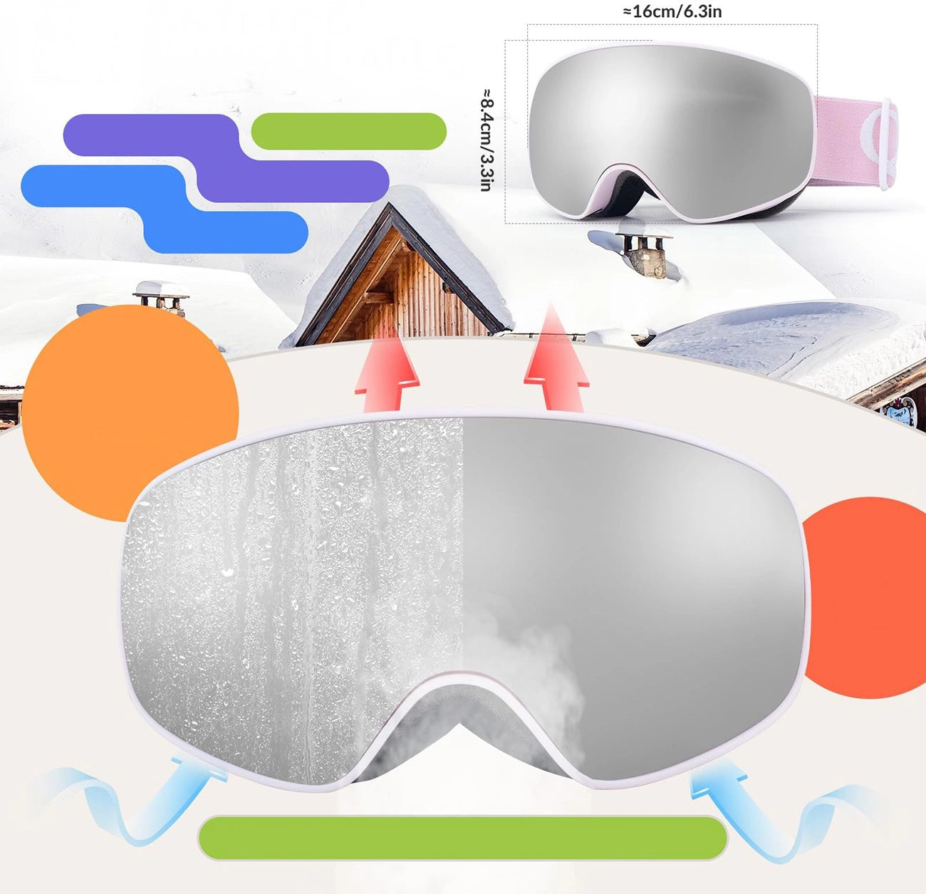 Qunature Pink Children's skiing goggles (medium/large children's version)_3