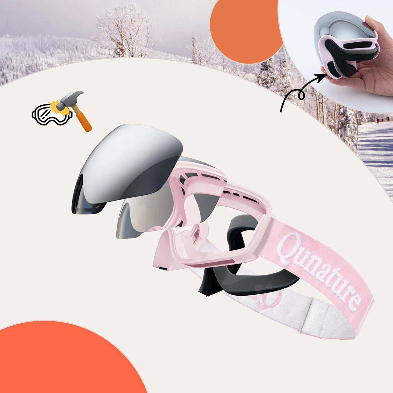 Qunature Pink Children's skiing goggles (medium/large children's version)_5