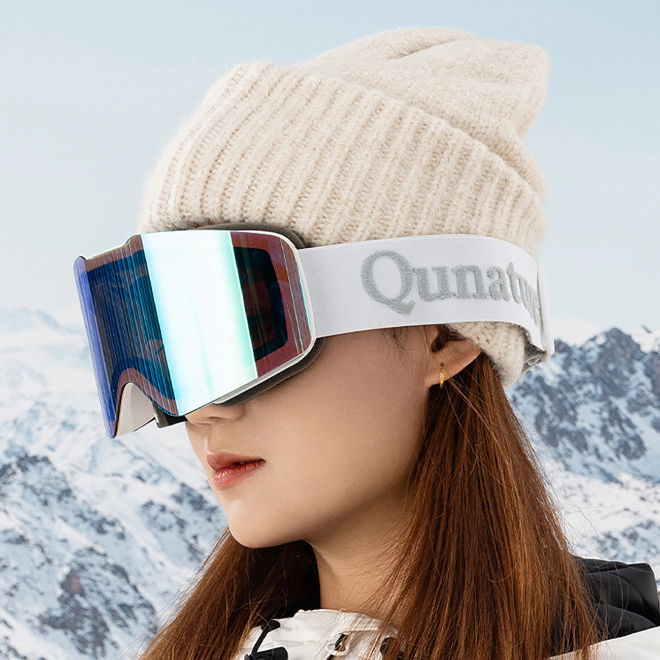 Qunature White Frameless Ski Goggles - White_5