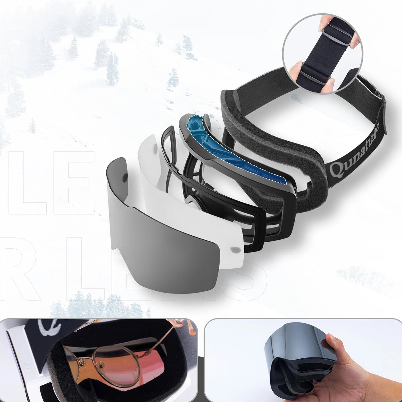 Qunature Black Frameless Ski Goggles - Black_2