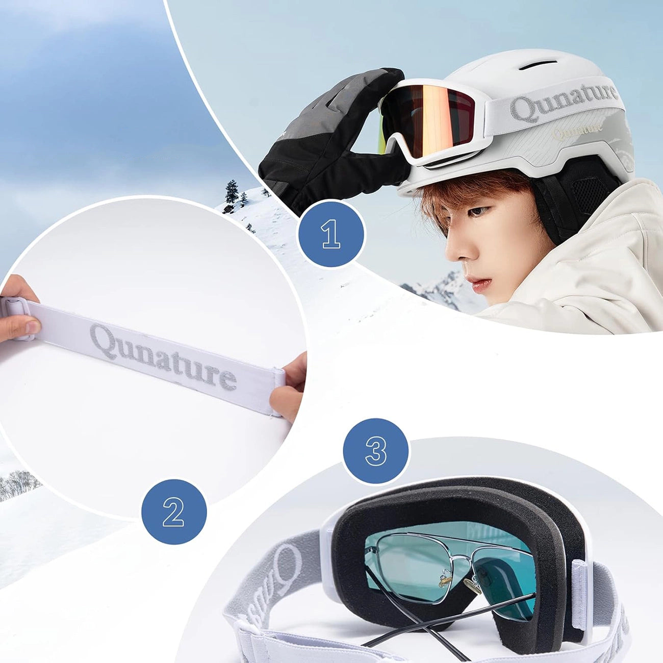 Qunature White Ski Goggles for Adults - White_1