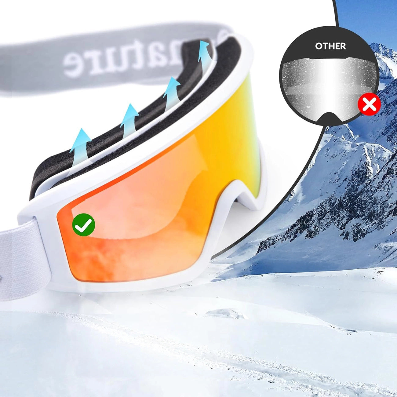 Qunature White Ski Goggles for Adults - White_3