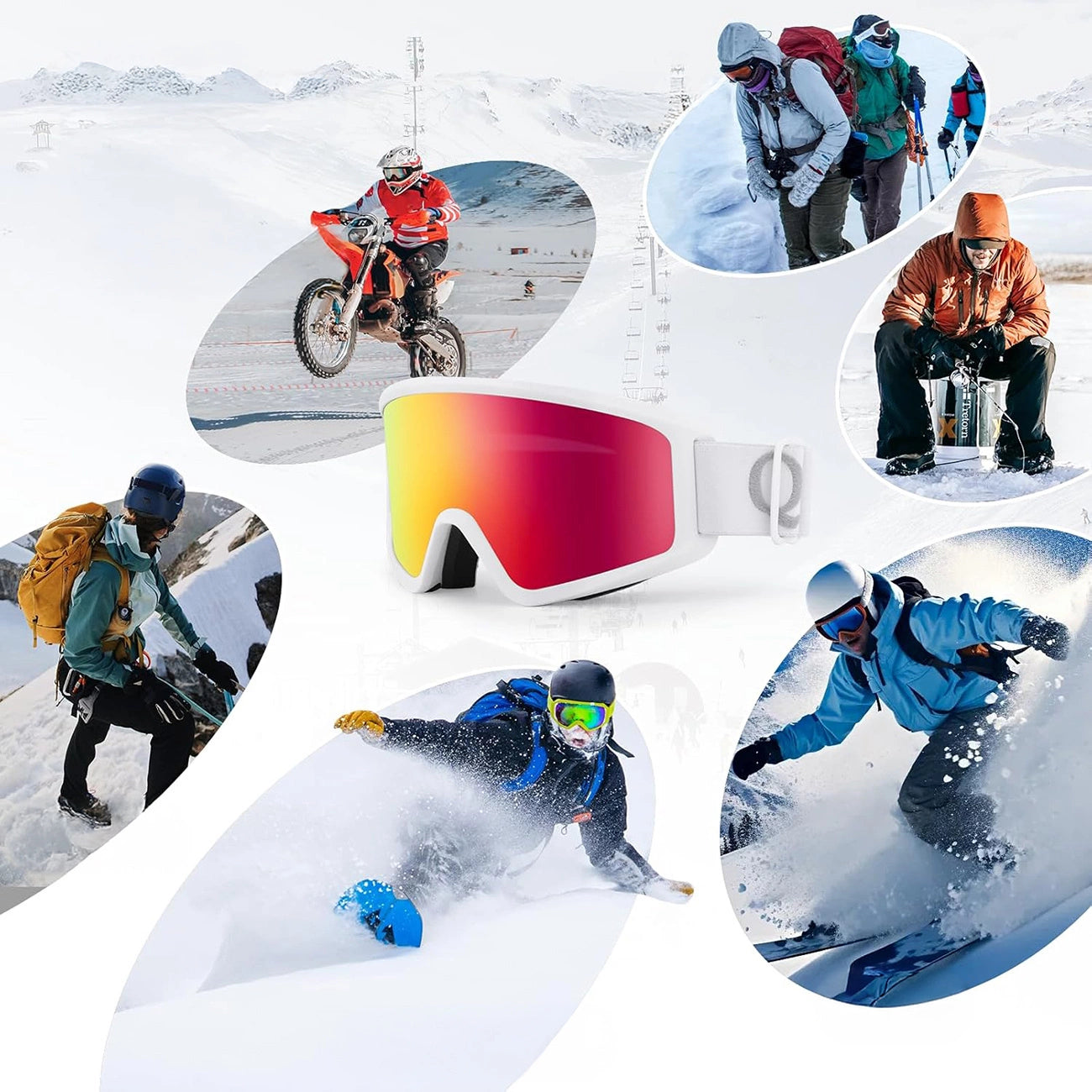 Qunature White Ski Goggles for Adults - White_4