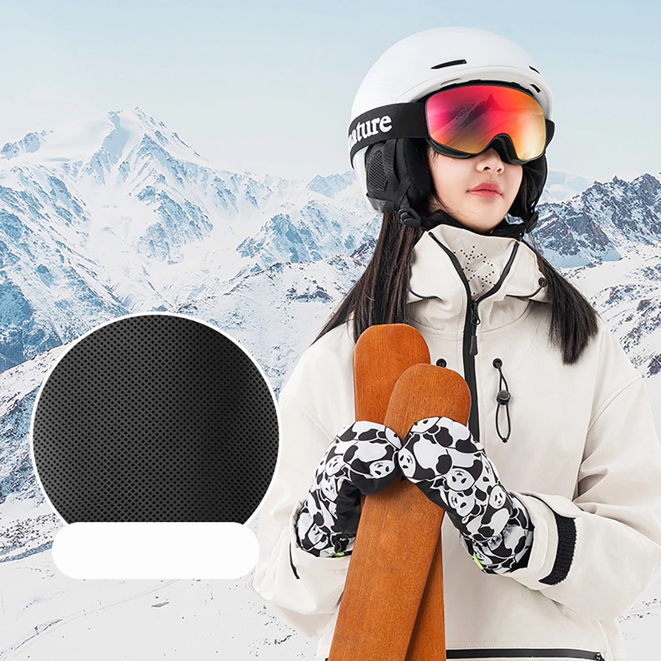 Qunature Panda Heat Transfer Ski Gloves Kids Size S - Black/White_9