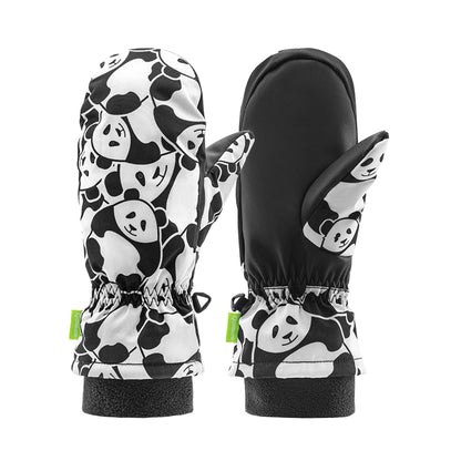 Qunature Panda Heat Transfer Ski Gloves Kids Size S - Black/White_1