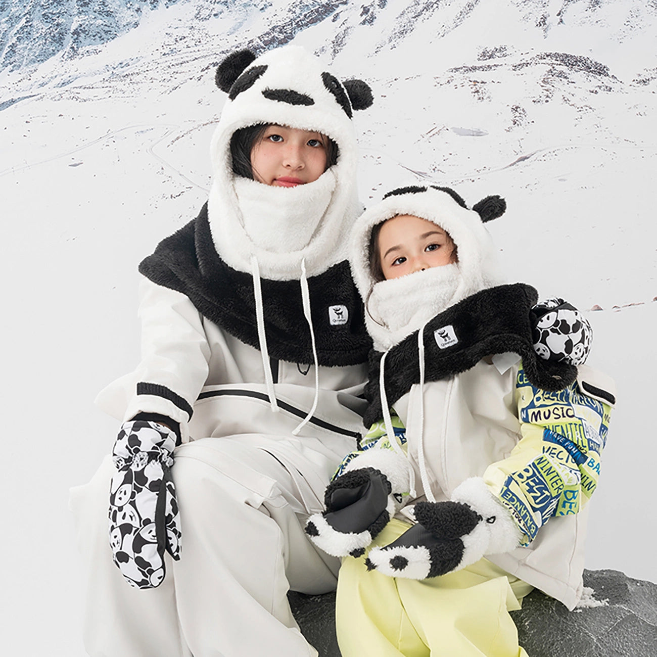 Qunature Panda Heat Transfer Ski Gloves Kids Size S - Black/White_3