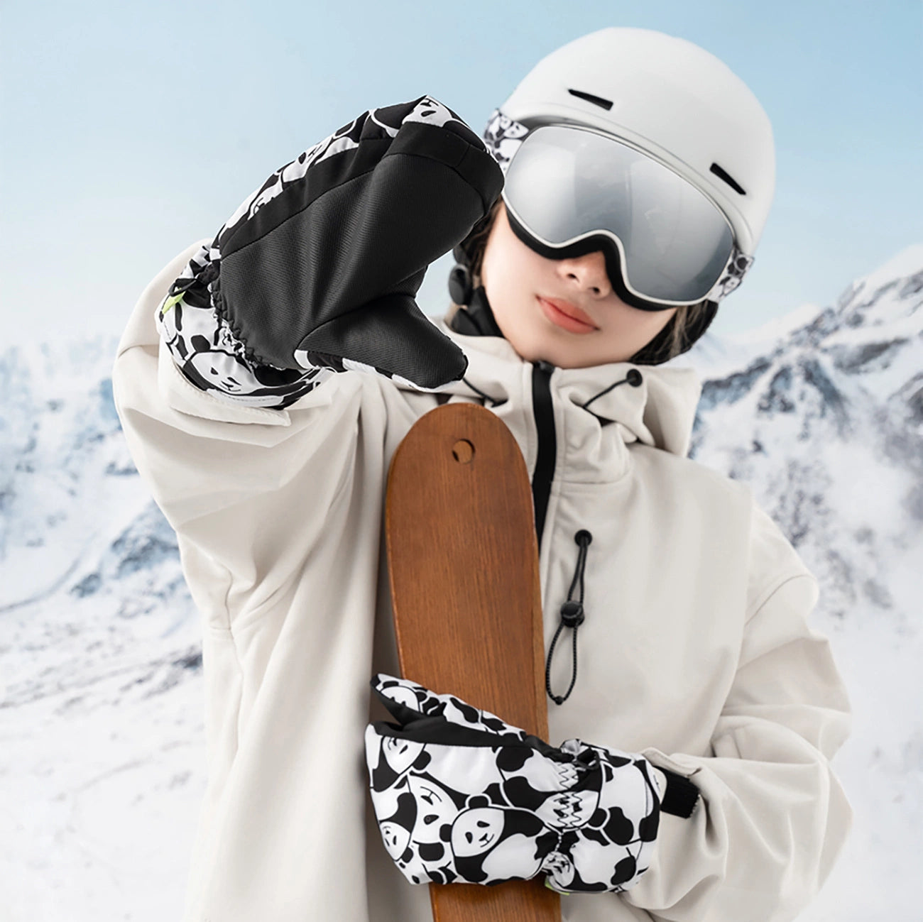 Qunature Panda Heat Transfer Ski Gloves Kids Size S - Black/White_7