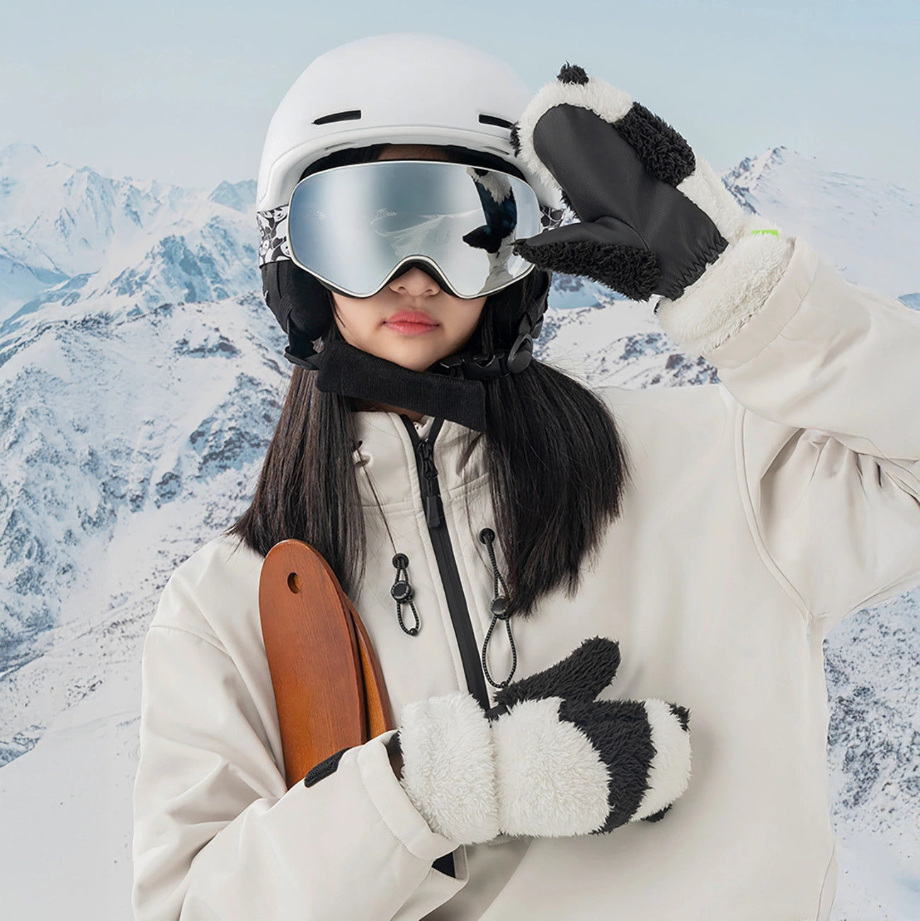 Qunature Panda Ski Gloves for Kids and Adults Size S - Black/White_2
