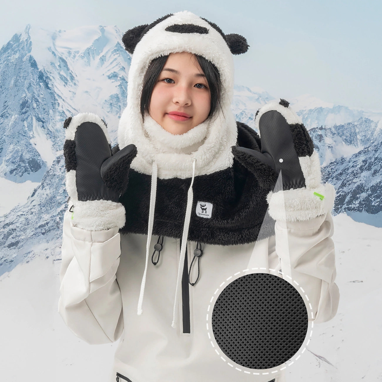 Qunature Panda Ski Gloves for Kids and Adults Size S - Black/White_4