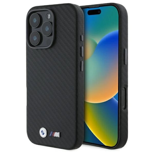 BMW Carbon Wrapped Metal iPhone 16 Pro Case - Black_0