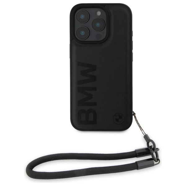 BMW Signature Leather Wordmark Cord Case for iPhone 16 Pro - Black_1